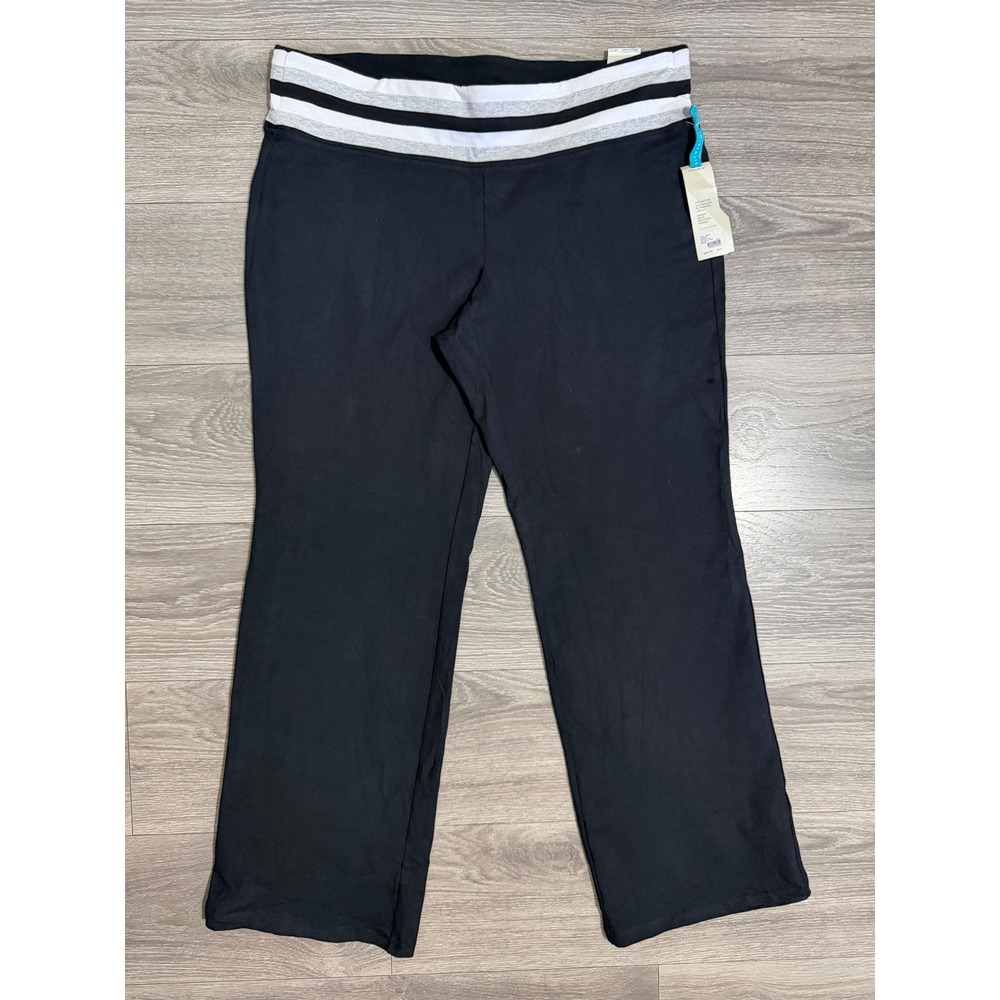 Livi Active Womens Yoga Pants 18/20 Black Striped Foldover Waist Plus Y2K